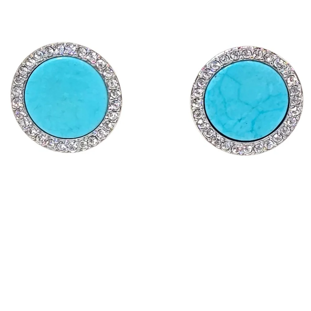 Michael Kors Turquoise Silver Pave Crystal Stud Earrings Collectible Luxury